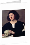 Portrait of a Young Man with a Skull, 17th century oil on canvas) by Bernardino Licinio