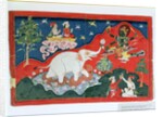 The God Vishnu Flying on Garuda to Rescue the Elephant King from a Water Monster, Nepalese, c.1825 by Indian School
