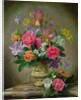 Peonies and irises in a ceramic vase by Albert Williams