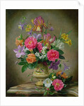 Peonies and irises in a ceramic vase by Albert Williams