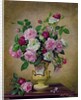 Roses and dahlias in a ceramic vase by Albert Williams