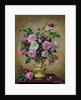 Roses and dahlias in a ceramic vase by Albert Williams