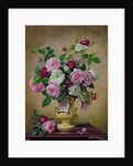 Roses and dahlias in a ceramic vase by Albert Williams