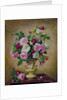 Roses and dahlias in a ceramic vase by Albert Williams