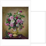 Roses and dahlias in a ceramic vase by Albert Williams