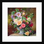 Roses, pansies and other flowers in a vase by Albert Williams