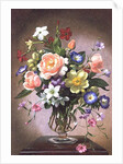 Roses, Peonies and Freesias in a glass vase by Albert Williams
