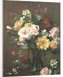 Roses and Gardenias in a glass vase by Albert Williams