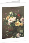 Roses and Gardenias in a glass vase by Albert Williams