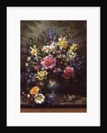 AB/200/2 Bluebells, daffodils, primroses and peonies in a blue vase by Albert Williams