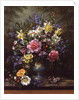 AB/200/2 Bluebells, daffodils, primroses and peonies in a blue vase by Albert Williams
