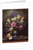 AB/200/2 Bluebells, daffodils, primroses and peonies in a blue vase by Albert Williams