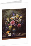 AB/200/2 Bluebells, daffodils, primroses and peonies in a blue vase by Albert Williams
