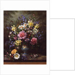 AB/200/2 Bluebells, daffodils, primroses and peonies in a blue vase by Albert Williams