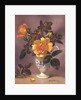 Orange Roses in a blue and white jug by Albert Williams