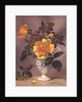 Orange Roses in a blue and white jug by Albert Williams