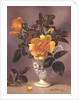 Orange Roses in a blue and white jug by Albert Williams
