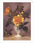 Orange Roses in a blue and white jug by Albert Williams