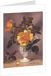 Orange Roses in a blue and white jug by Albert Williams
