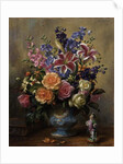 AB250 Still Life of Roses, Lilies and Delphiniums by Albert Williams