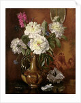 AB/298 White Peonies in a Glazed Victorian Vase by Albert Williams