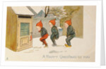 Tip-toeing Through the Snow, Victorian Christmas and New Year card by Unknown