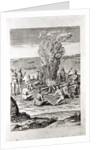 Indians praying around a fire, engraving from Hariot's 'A Briefe and True Report of...Virginia', 1590, engraved by Theodor de Bry by John White