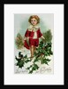 Victorian Christmas postcard depicting a boy in red in the snow by English School