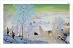 Skiers, 1919 by Boris Mikhailovich Kustodiev