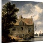 Builders repairing a House by a river by Bonaventura Peeters