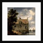 Builders repairing a House by a river by Bonaventura Peeters