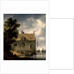 Builders repairing a House by a river by Bonaventura Peeters