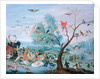 Tropical birds in a landscape by Jan van the Elder Kessel