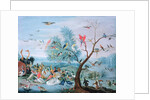 Tropical birds in a landscape by Jan van the Elder Kessel