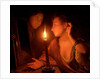 A Lady Admiring An Earring by Candlelight by Godfried Schalcken