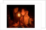 A Lady Admiring An Earring by Candlelight by Godfried Schalcken