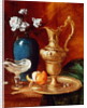 Still life of a gilt ewer, vase of flowers and a facon de Venise bowl by Antoine Vollon