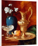 Still life of a gilt ewer, vase of flowers and a facon de Venise bowl by Antoine Vollon