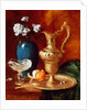 Still life of a gilt ewer, vase of flowers and a facon de Venise bowl by Antoine Vollon