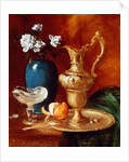 Still life of a gilt ewer, vase of flowers and a facon de Venise bowl by Antoine Vollon