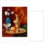 Still life of a gilt ewer, vase of flowers and a facon de Venise bowl by Antoine Vollon