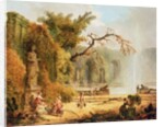 Romantic garden scene by Hubert Robert