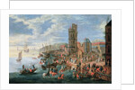 A Harbour Scene by A.F. & Bouts P. (1658-1702) Boudewyns