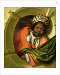 Portrait of a Moor holding a flag at a window by Bartholomaus Maton