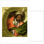 Portrait of a Moor holding a flag at a window by Bartholomaus Maton