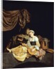 Young Woman Playing a Mandolin by Cornelis Bega