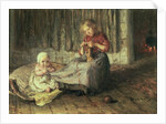 Baby sitting by Bernardus Johannes Blommers or Bloomers