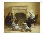 Family seated around a hearth by Henri Jules Jean Geoffroy