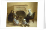 Family seated around a hearth by Henri Jules Jean Geoffroy