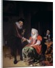 Doctor taking a young woman's pulse by Michiel van Musscher